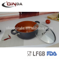 Copper coated aluminum ceramic casserole pot with ear handles and tempered glass lid